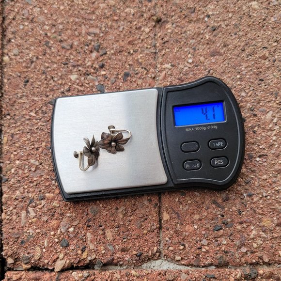 Vintage solid 925 sterling silver ornate detailed orchid earrings - Picture 8 of 16